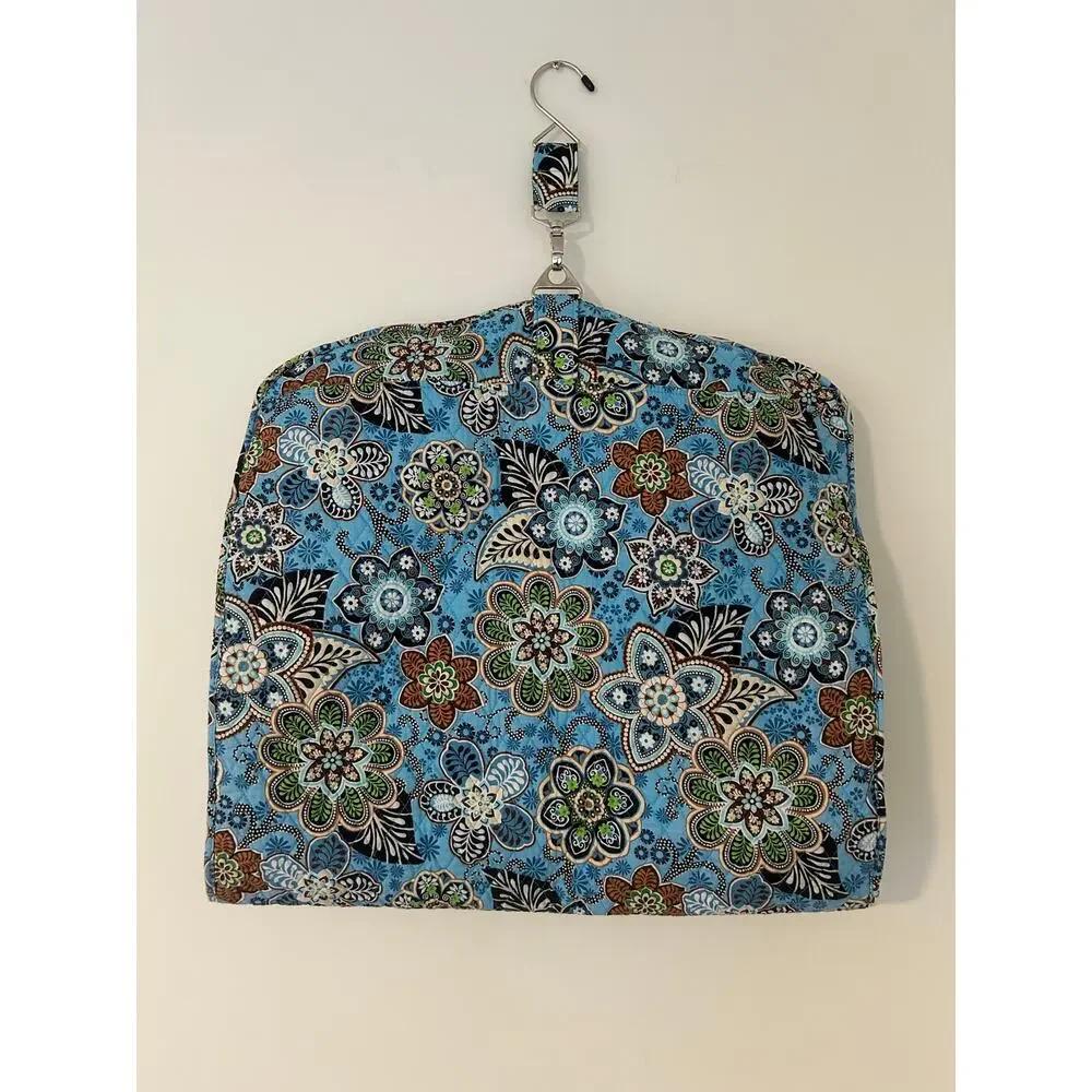 Vera Bradley Retired Bali Blue Brown Paisley Floral Hanging Quilted Garment Bag